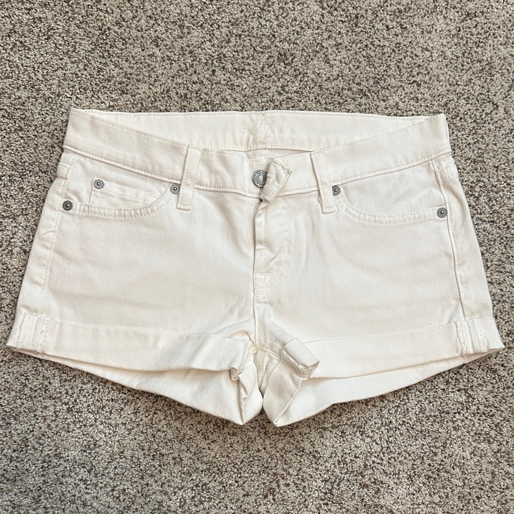 Women's Cream Denim Shorts- 26 - Classic Five-Pocket Style